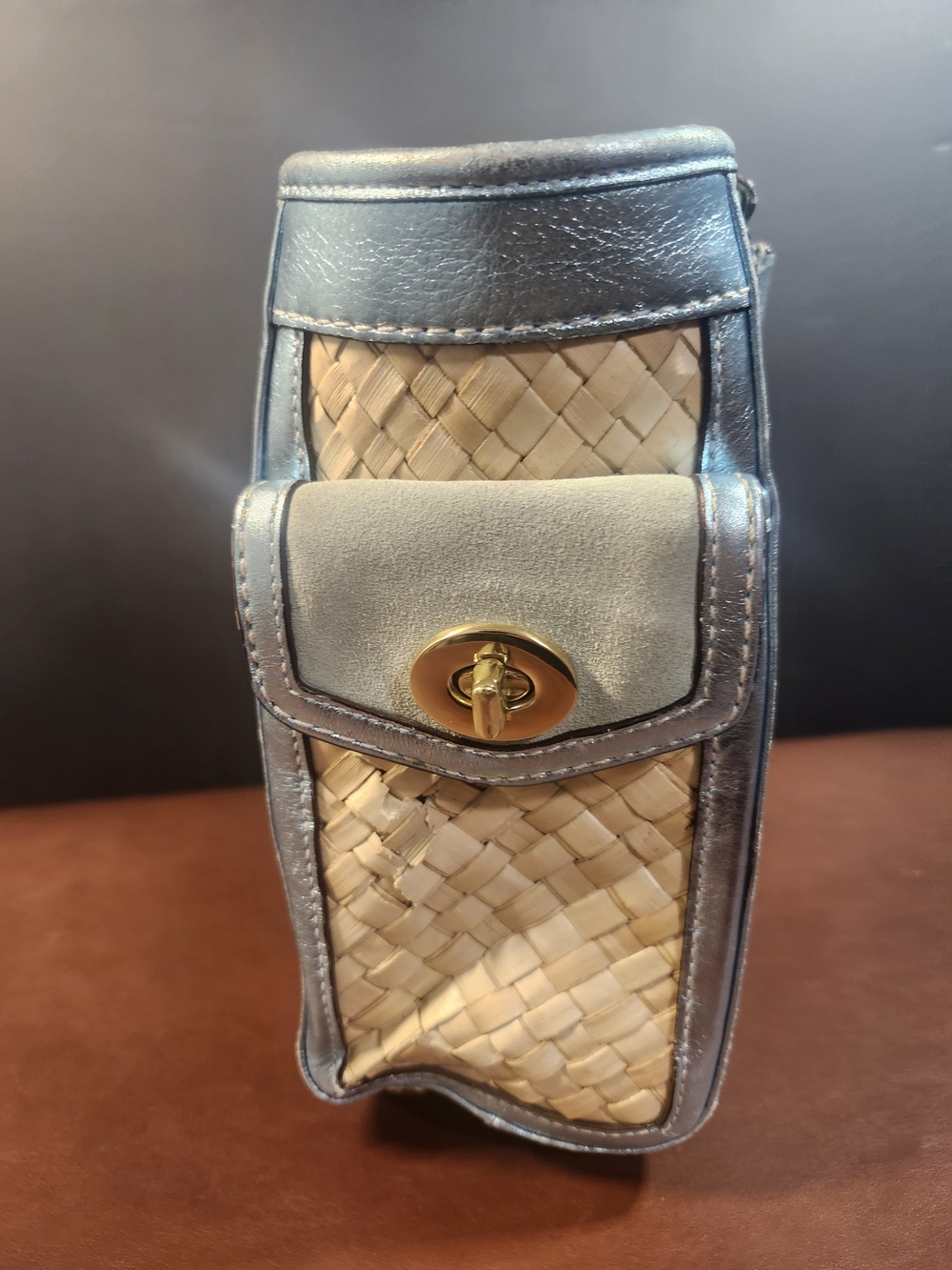 Coach Straw Woven Tote with Metallic Silver Trim - Picture 5 of 9